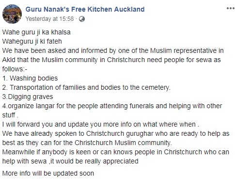 New Zealand: Sikhs Are Helping Victims & Providing Langars (Free Food)