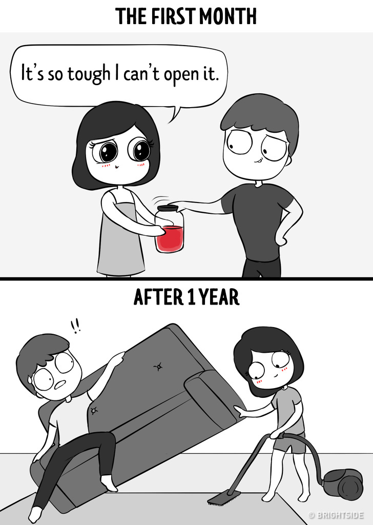 Honest Comics Depicting Relationship In The First Year Vs A Year Later