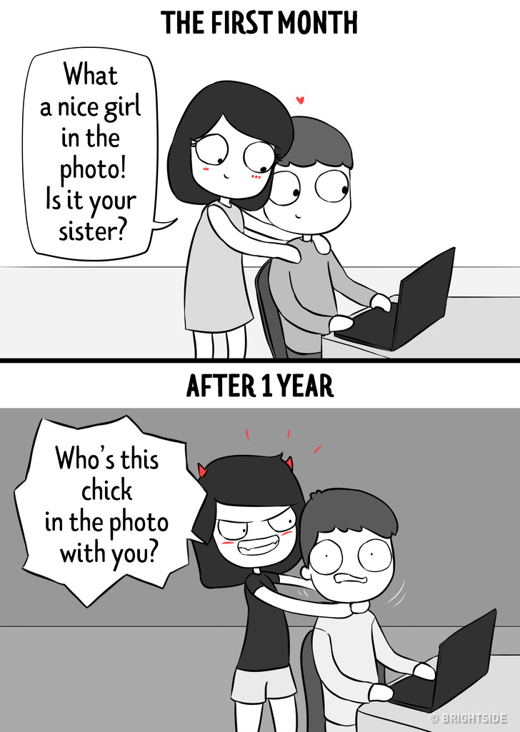 Honest Comics Depicting Relationship In The First Year Vs A Year Later