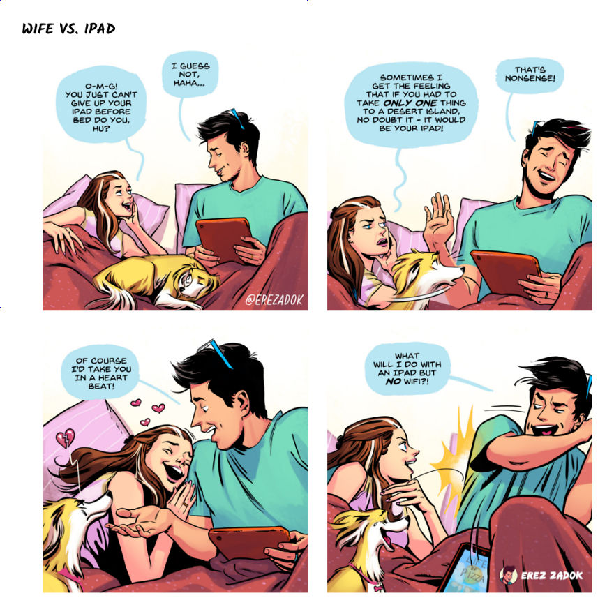 Artist Illustrates Everyday Life With His Wife And A Newborn Baby And A Dog