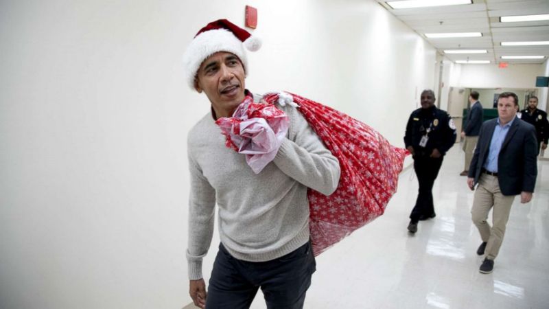 Former American President Obama Served Hospitalized Kids As Santa Claus As He Brought Them Gifts And Christmas Cheers