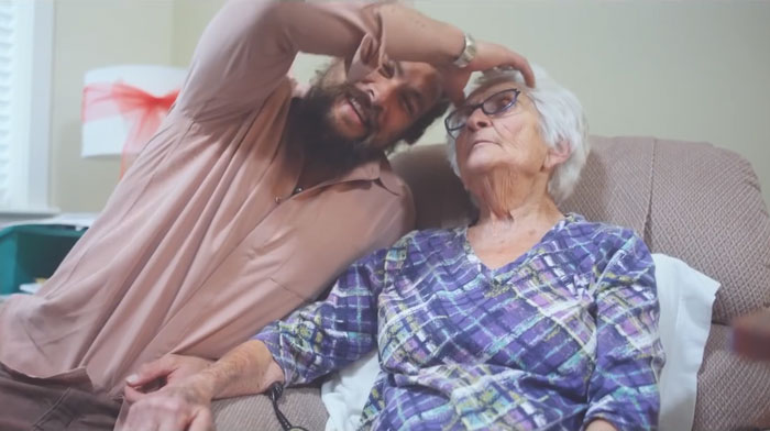 Jason Momoa visiting grandma