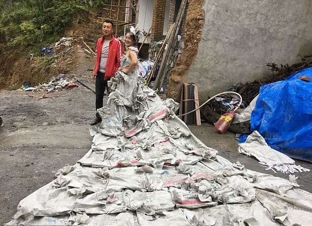 Chinese Woman Makes Stunning Wedding Dress With 40 Cement Bags