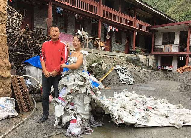 Chinese Woman Makes Stunning Wedding Dress With 40 Cement Bags