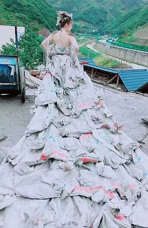 Chinese Woman Makes Stunning Wedding Dress With 40 Cement Bags