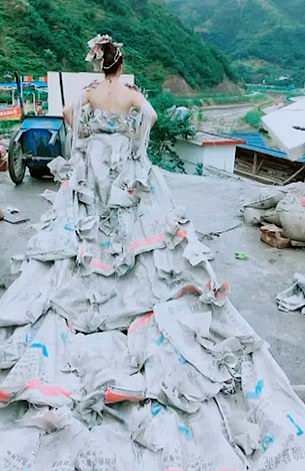 Chinese Woman Makes Stunning Wedding Dress With 40 Cement Bags