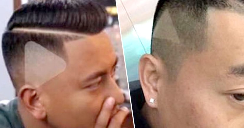 Barber Cuts A Triangle Into Guy's Hair After He Confused It With The Triangular Play Button In The Video