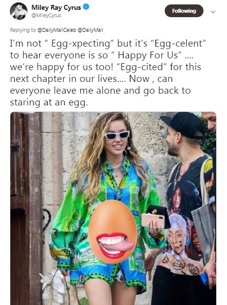 Mylie Cyrus Uses Viral Egg To Shut Down Rumors On Pregnancy