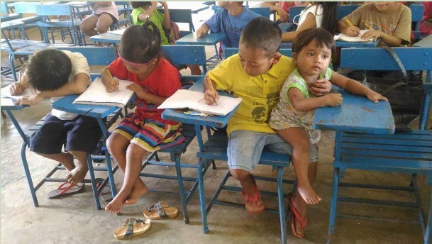 Little Filipino Boy Takes His Baby Brother To Class So That He Does Not Miss School