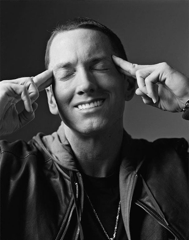 genius photoshopped serious Eminem smile