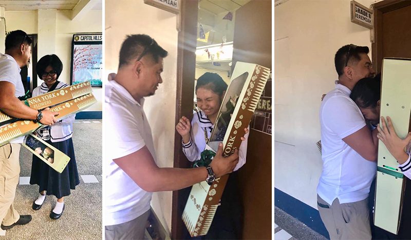 Father Shows Up With Flowers At School To Suprise His Three Daughters For Valentine's Day