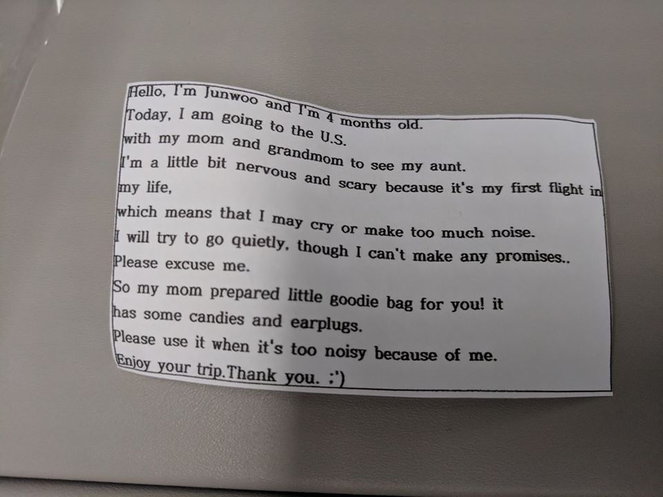 Mother Distributes Goodie Bags To 200 Flight Passengers In Case Her Baby Starts Crying