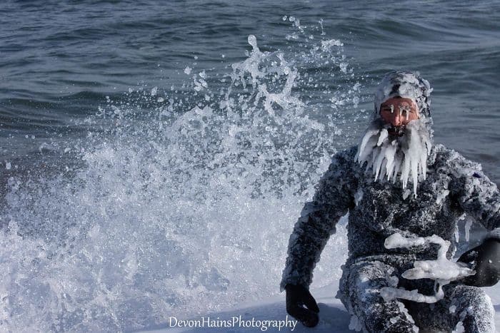 Two Surfers Catch Waves During Polar Vortex