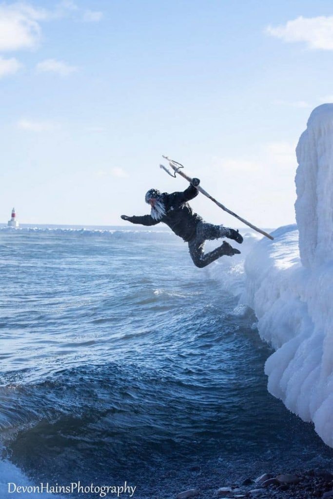 Two Surfers Catch Waves During Polar Vortex