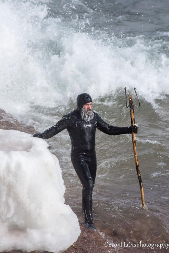 Two Surfers Catch Waves During Polar Vortex