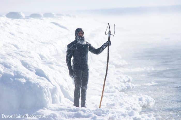 Two Surfers Catch Waves During Polar Vortex