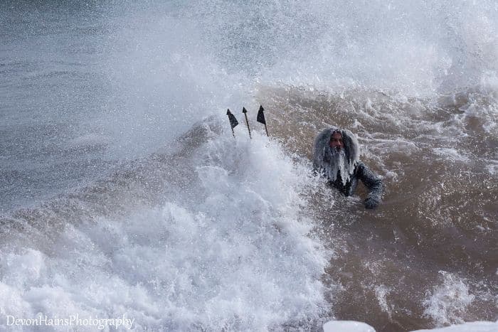 Two Surfers Catch Waves During Polar Vortex