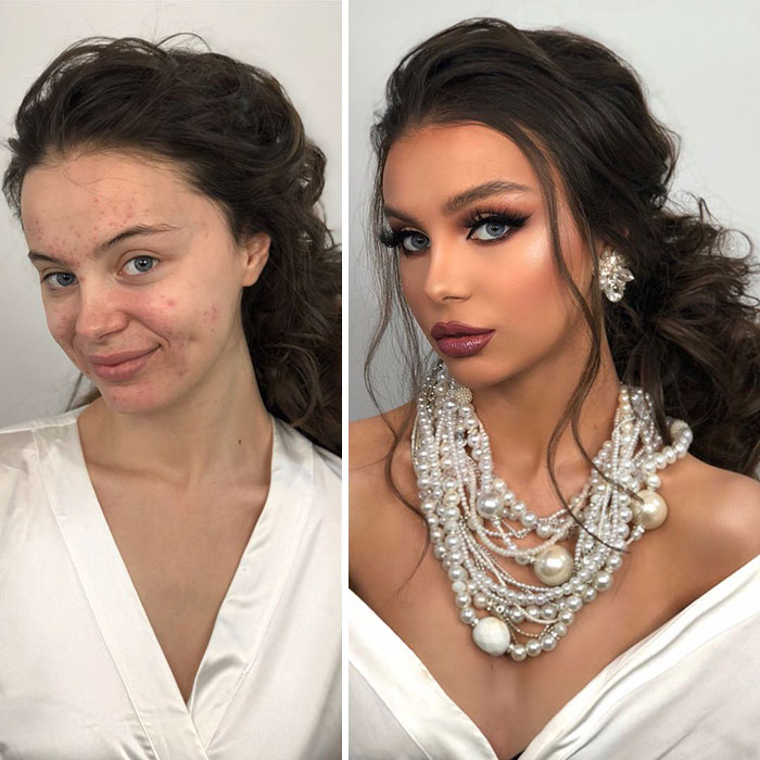 Pictures Showing The Before And After Make Up Looks Of The Brides On Their Wedding