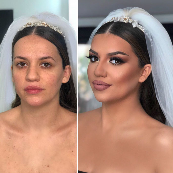 Pictures Showing The Before And After Make Up Looks Of The Brides On Their Wedding