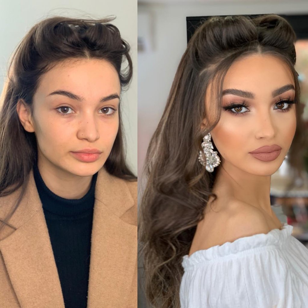 Pictures Showing The Before And After Make Up Looks Of The Brides On Their Wedding