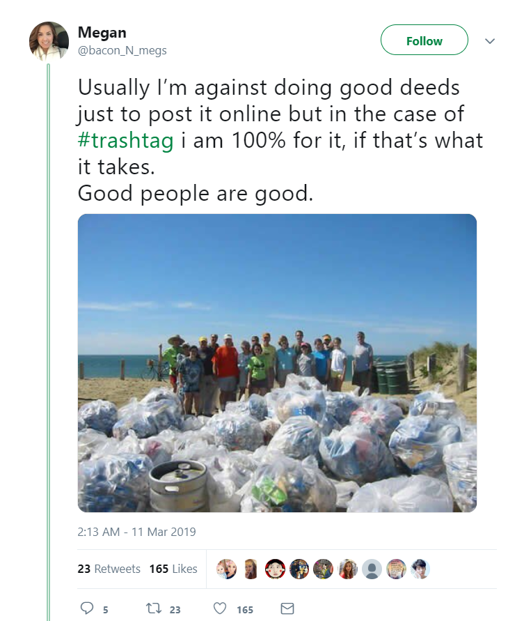 Twitter user Megan shares her family picture while picking up trash for the TrashTag challenge