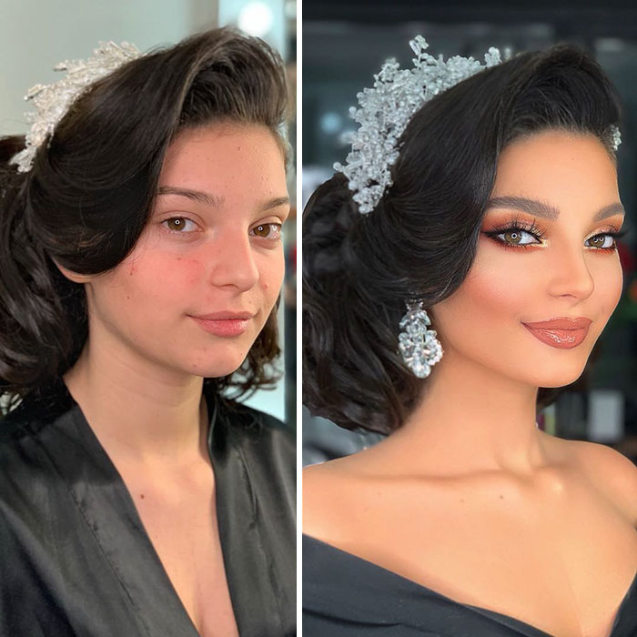 Pictures Showing The Before And After Make Up Looks Of The Brides On Their Wedding