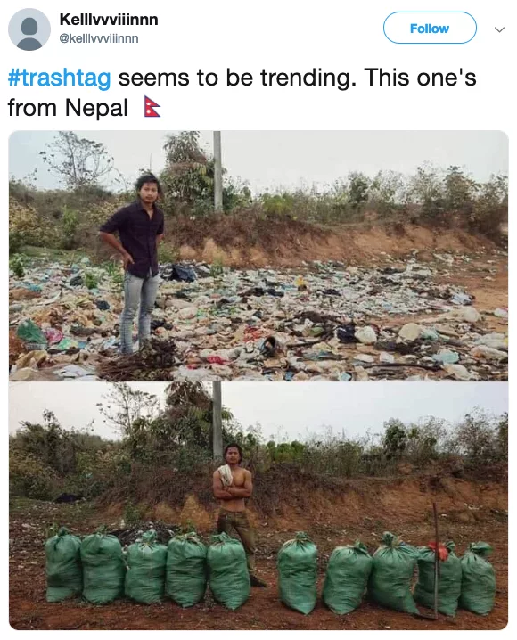 Twitter user Kelvin shares an image about Trash tag challenge on his profile