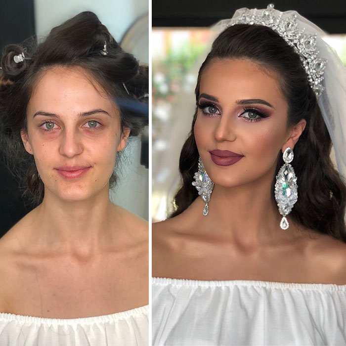 Pictures Showing The Before And After Make Up Looks Of The Brides On Their Wedding