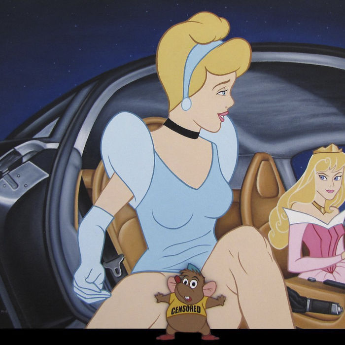 illustrations showing disney characters in modern times