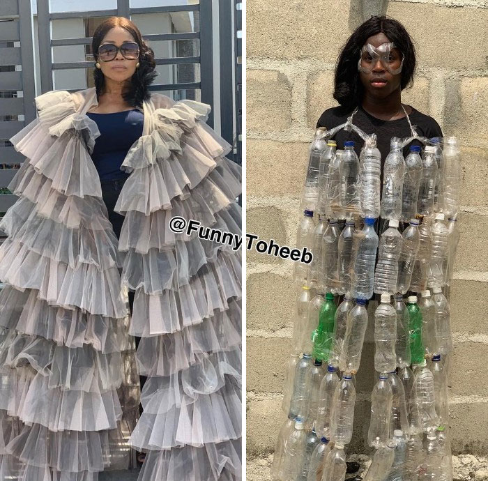 Hilarious Low-Cost Recreations Of Celebrity Outfits By An African Boy