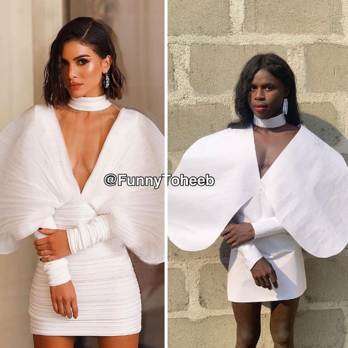 Hilarious Low-Cost Recreations Of Celebrity Outfits By An African Boy