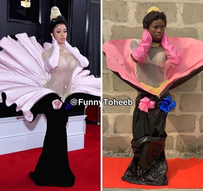 Hilarious Low-Cost Recreations Of Celebrity Outfits By An African Boy