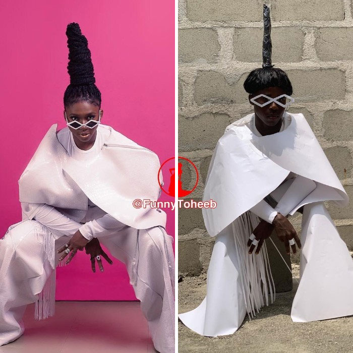 Hilarious Low-Cost Recreations Of Celebrity Outfits By An African Boy