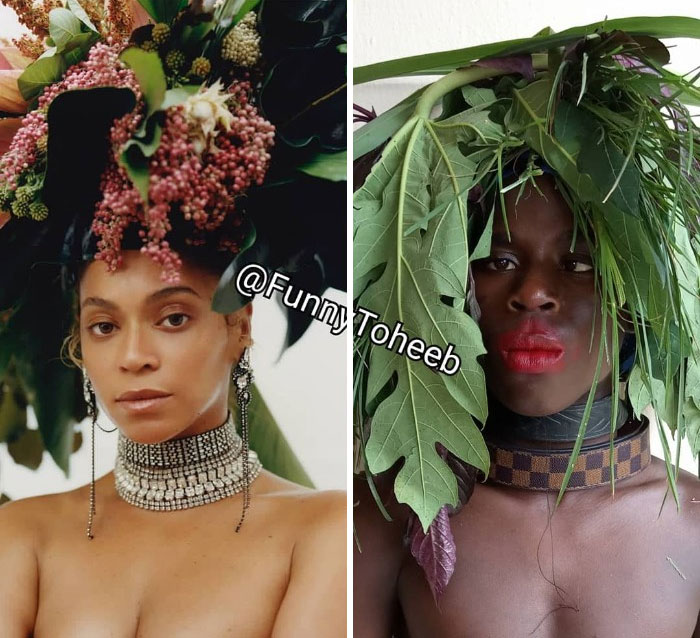 Hilarious Low-Cost Recreations Of Celebrity Outfits By An African Boy