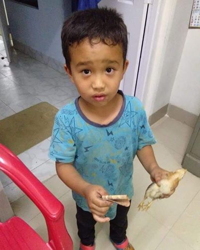 Little Boy Accidentally Runs Over Chicken With His Cycle, Takes It To The Hospital