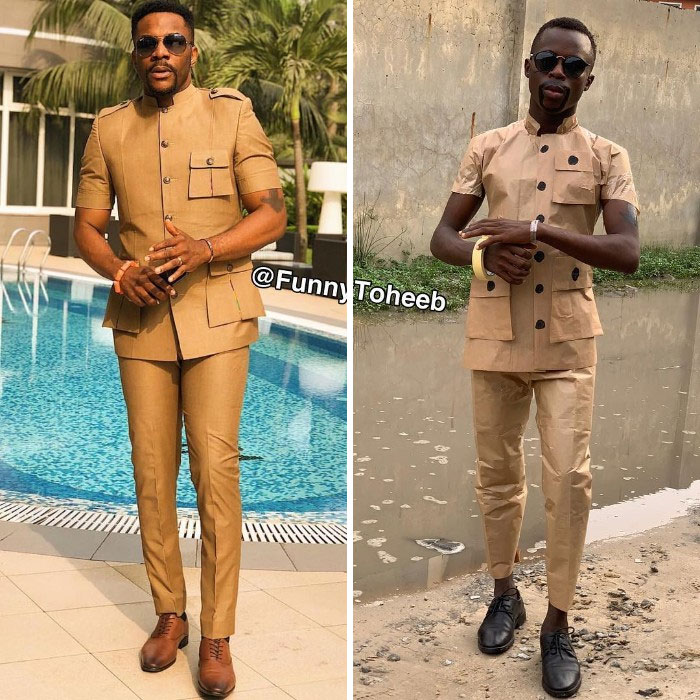 Hilarious Low-Cost Recreations Of Celebrity Outfits By An African Boy