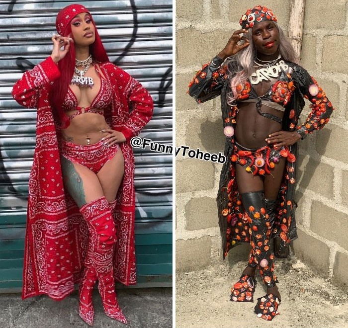 Hilarious Low-Cost Recreations Of Celebrity Outfits By An African Boy