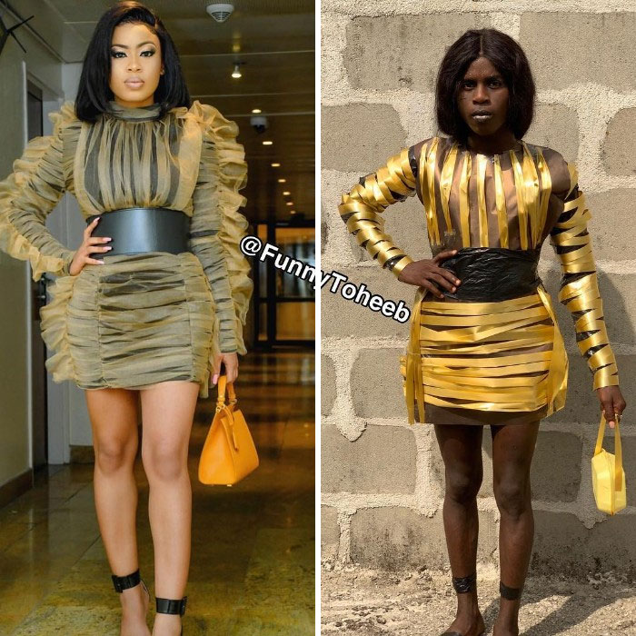 Hilarious Low-Cost Recreations Of Celebrity Outfits By An African Boy