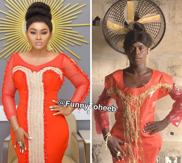 Hilarious Low-Cost Recreations Of Celebrity Outfits By An African Boy