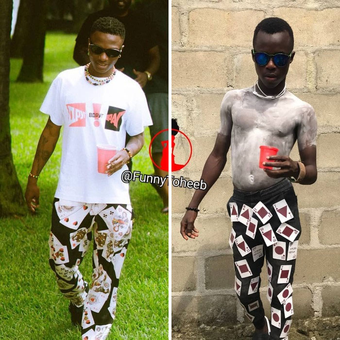 Hilarious Low-Cost Recreations Of Celebrity Outfits By An African Boy