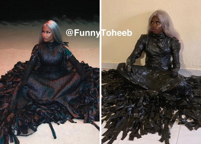 Hilarious Low-Cost Recreations Of Celebrity Outfits By An African Boy