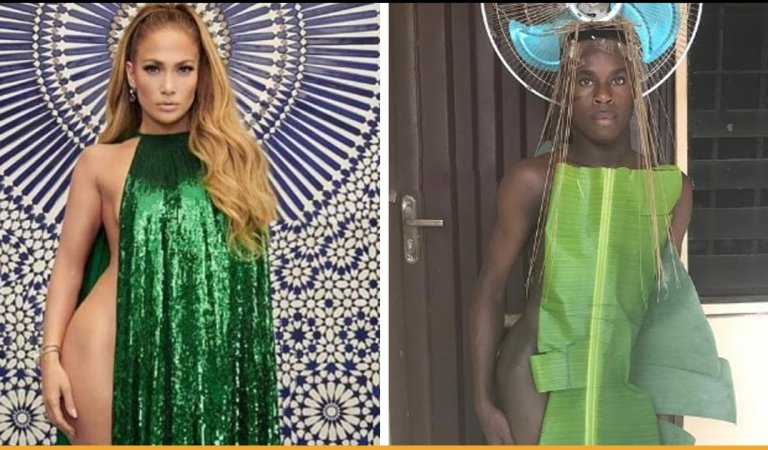 Hilarious Low-Cost Recreations Of Ridiculous Celebrity Outfits By An African Boy