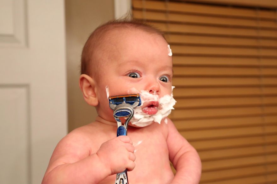Premature baby doing manly things