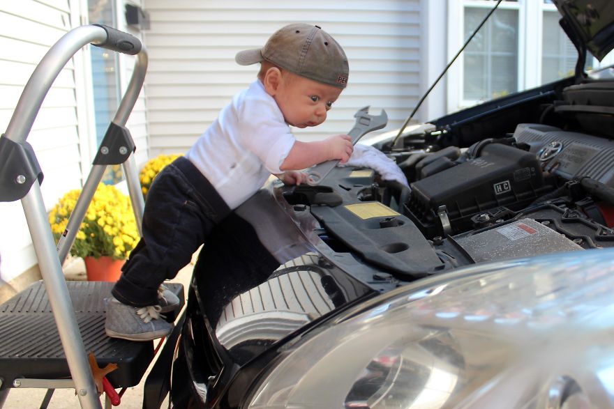 Premature baby doing manly things