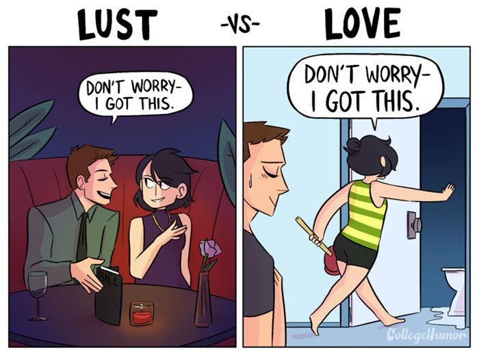 comic strips showing difference between love and lust