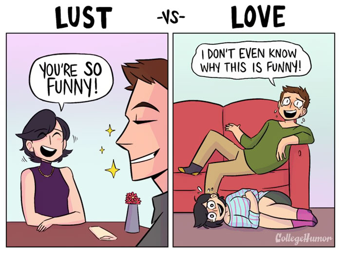 comic strips showing difference between love and lust