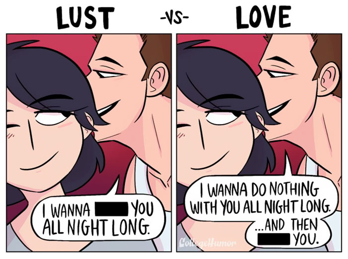 comic strips showing difference between love and lust