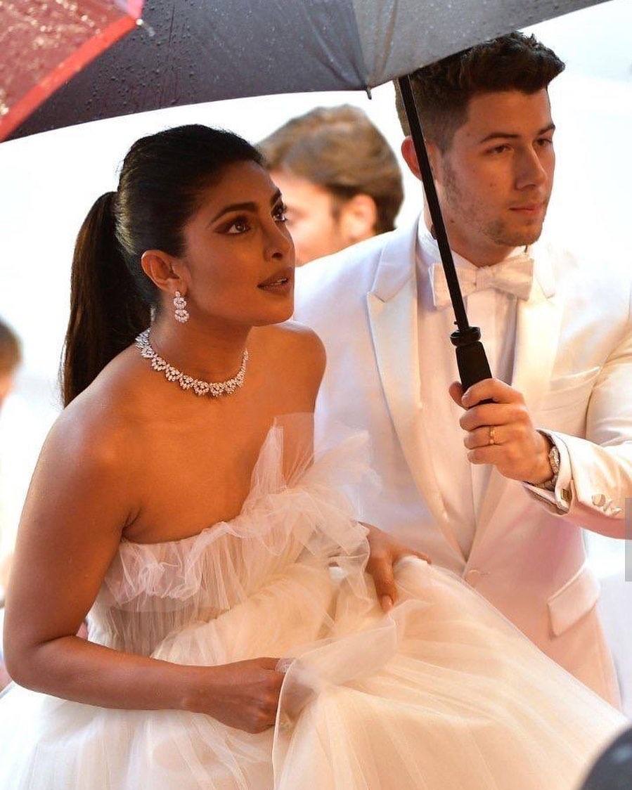 priyanka chopra slayed in metallic high slit dress with nick jonas