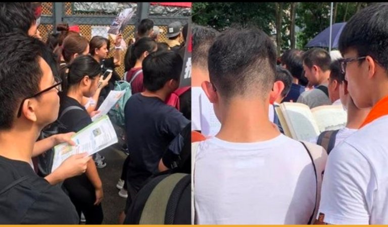Students In Hong Kong Caught Studying During A Massive Protest