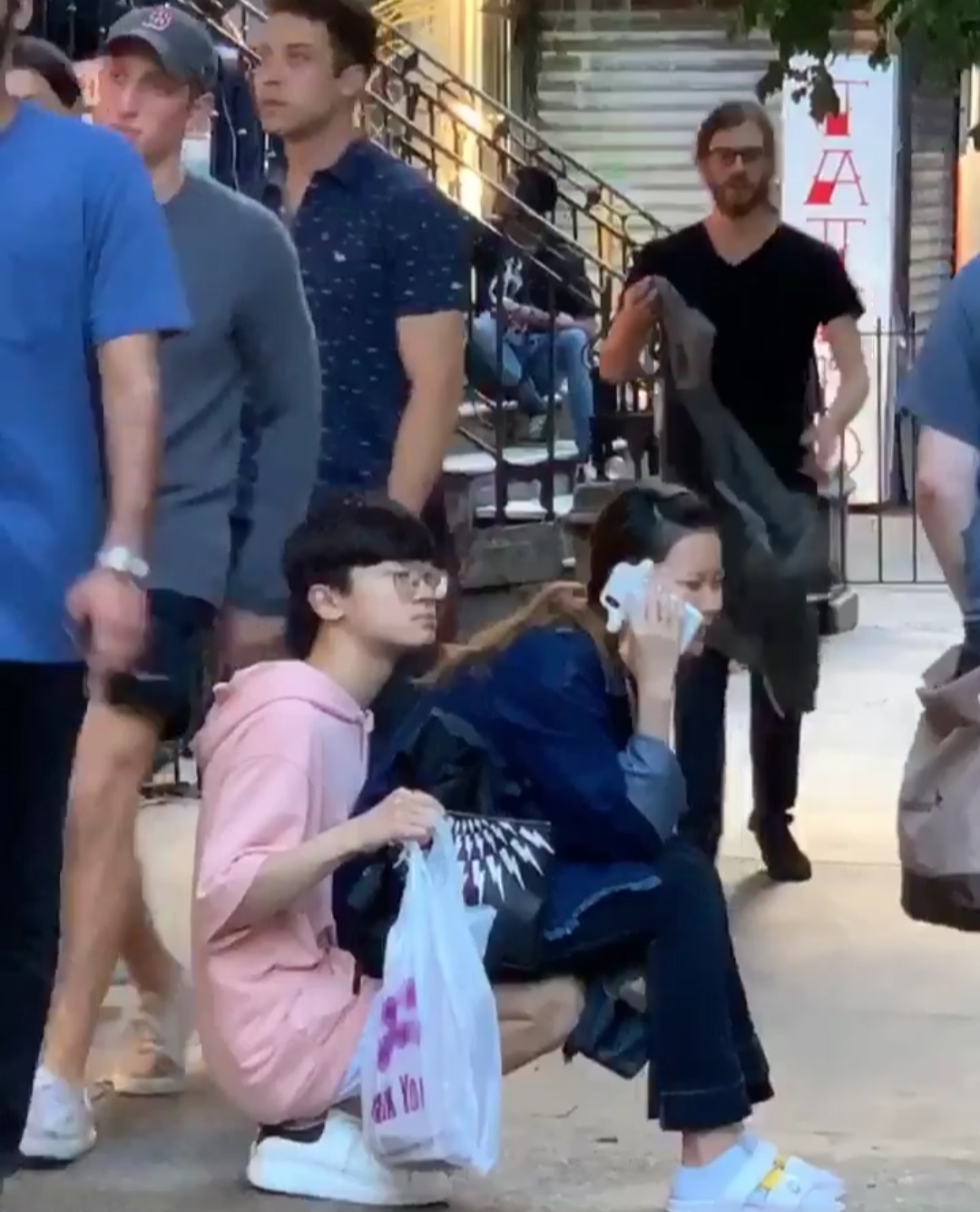 Loving Man Became A Human-Chair For Tired Girlfriend In The Middle Of The Sidewalk